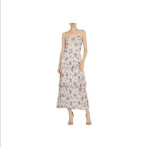 Monique Lhuillier Floral Pleated Tiered Midi Dress